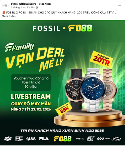 Bài đăng trên trang Facebook chính thức của Fossil Việt Nam. Nguồn: Fossil Official Store - Viet Nam